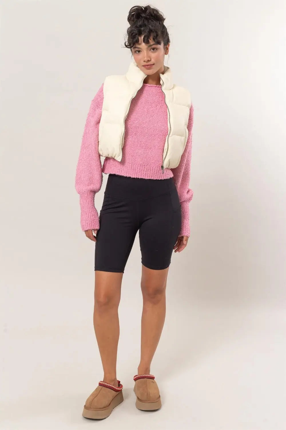 Zip Up Cropped Puffer Vest Trendsi