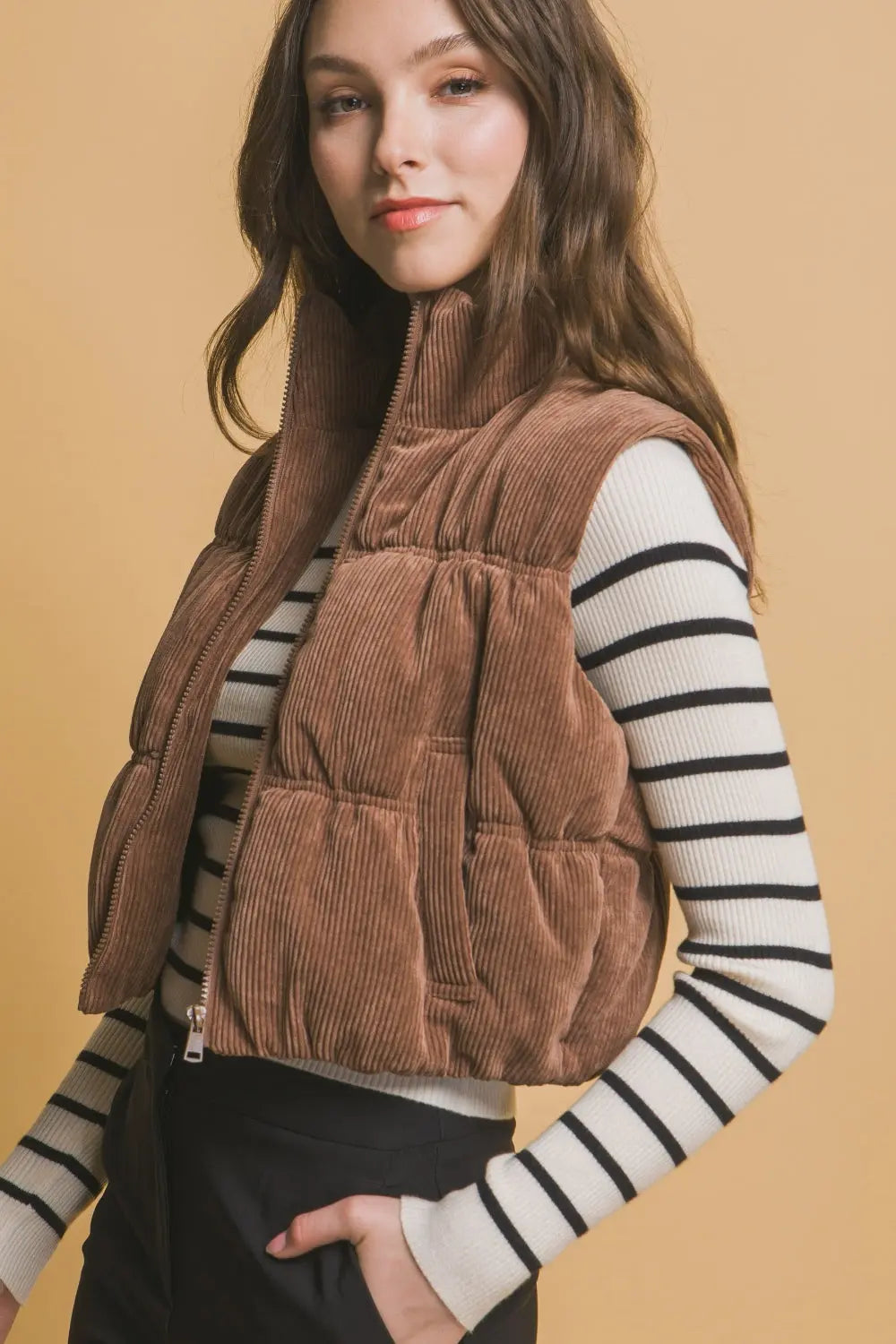 Zip Up Cropped Puffer Vest Trendsi