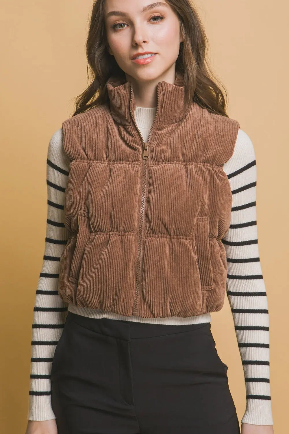 Zip Up Cropped Puffer Vest Trendsi