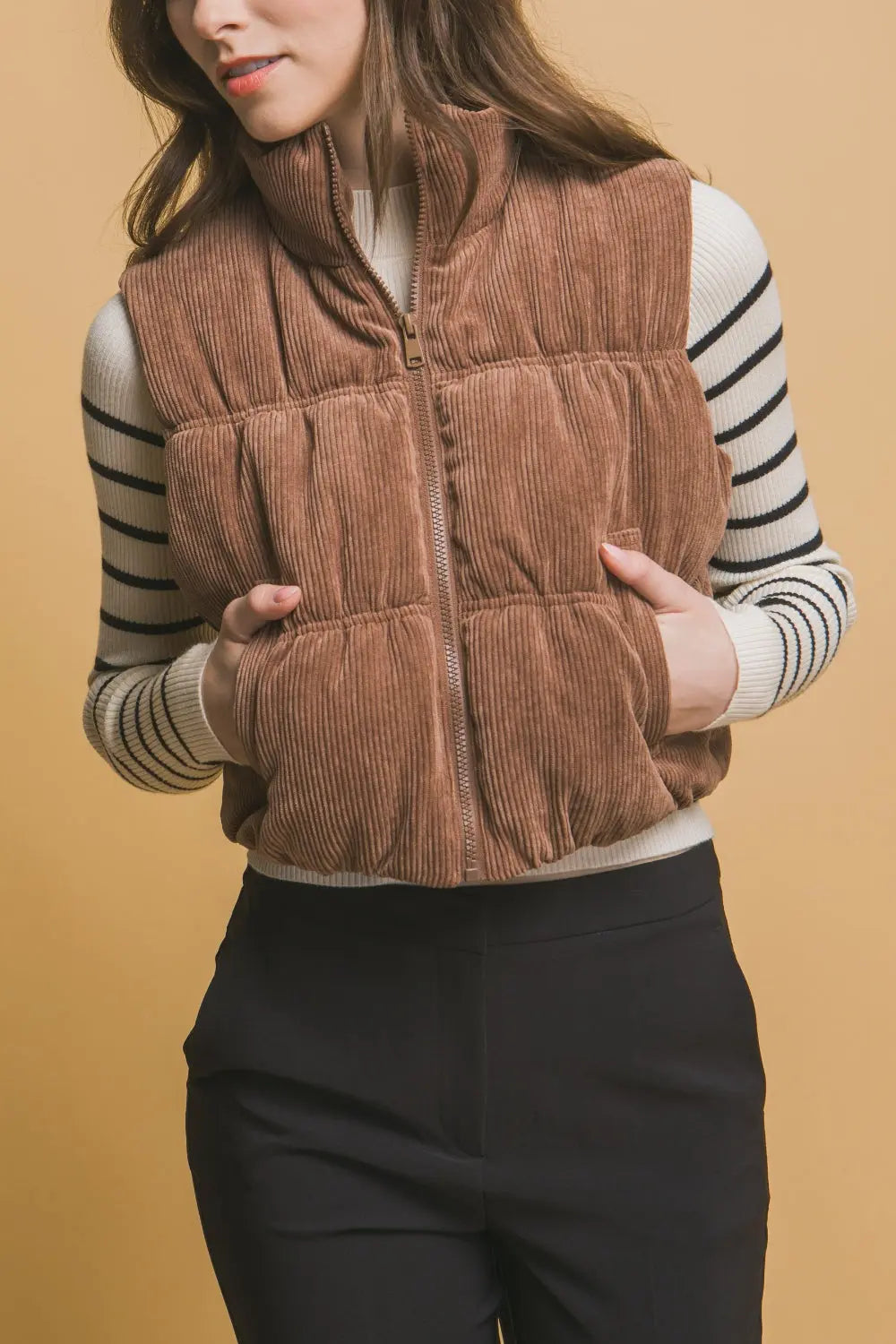 Zip Up Cropped Puffer Vest Trendsi