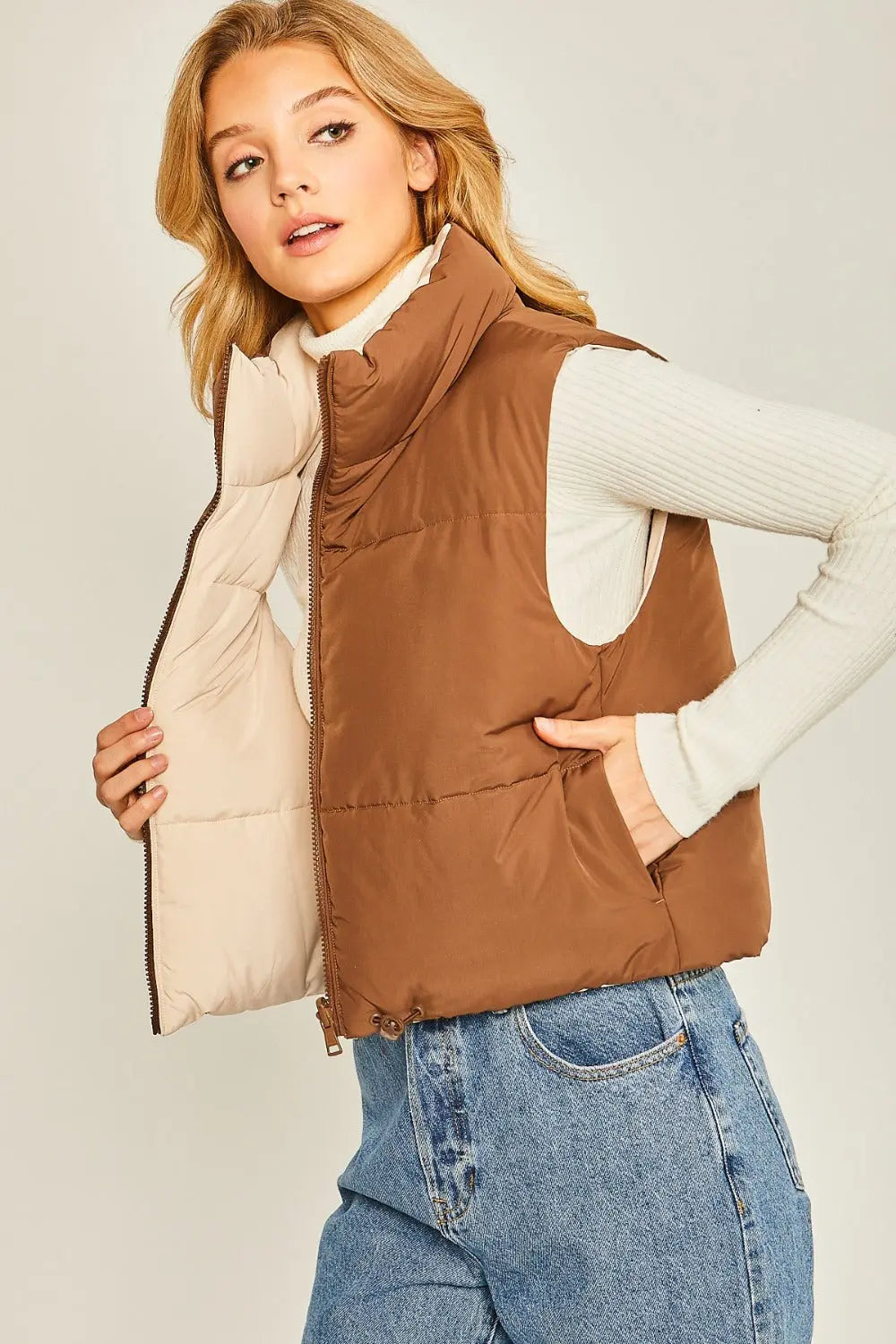 Zip Up Cropped Vest Trendsi