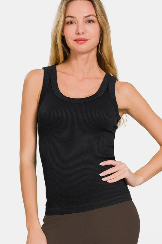 Zenana - 2 Way Neckline - Washed Ribbed Tank - Pfresh