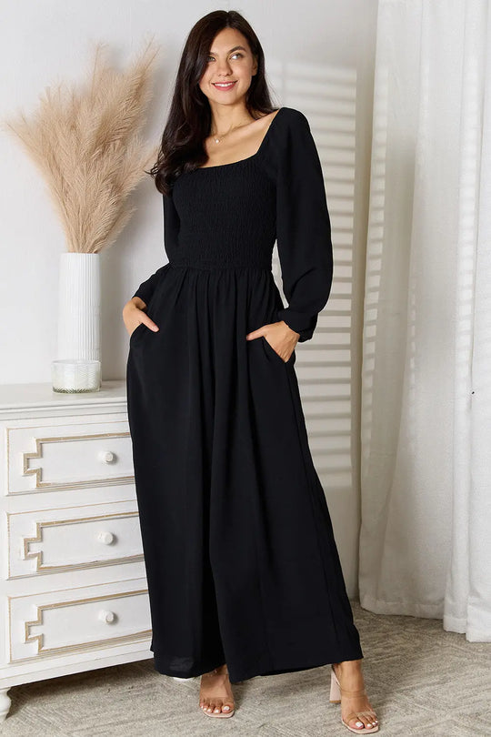 Double Take - Square Neck Jumpsuit with Pockets - Pfresh