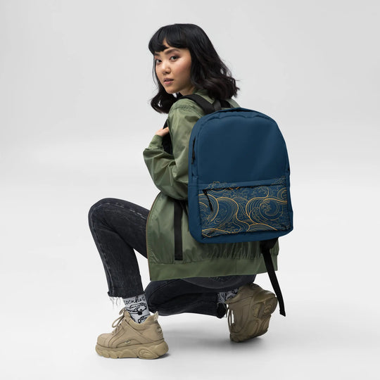 "Ocean One" - Golden Waves - Minimalist Backpack - Pfresh