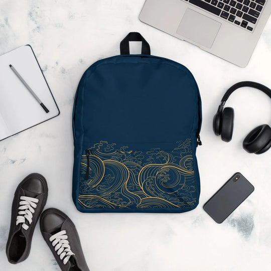 "Ocean One" - Golden Waves - Minimalist Backpack - Pfresh