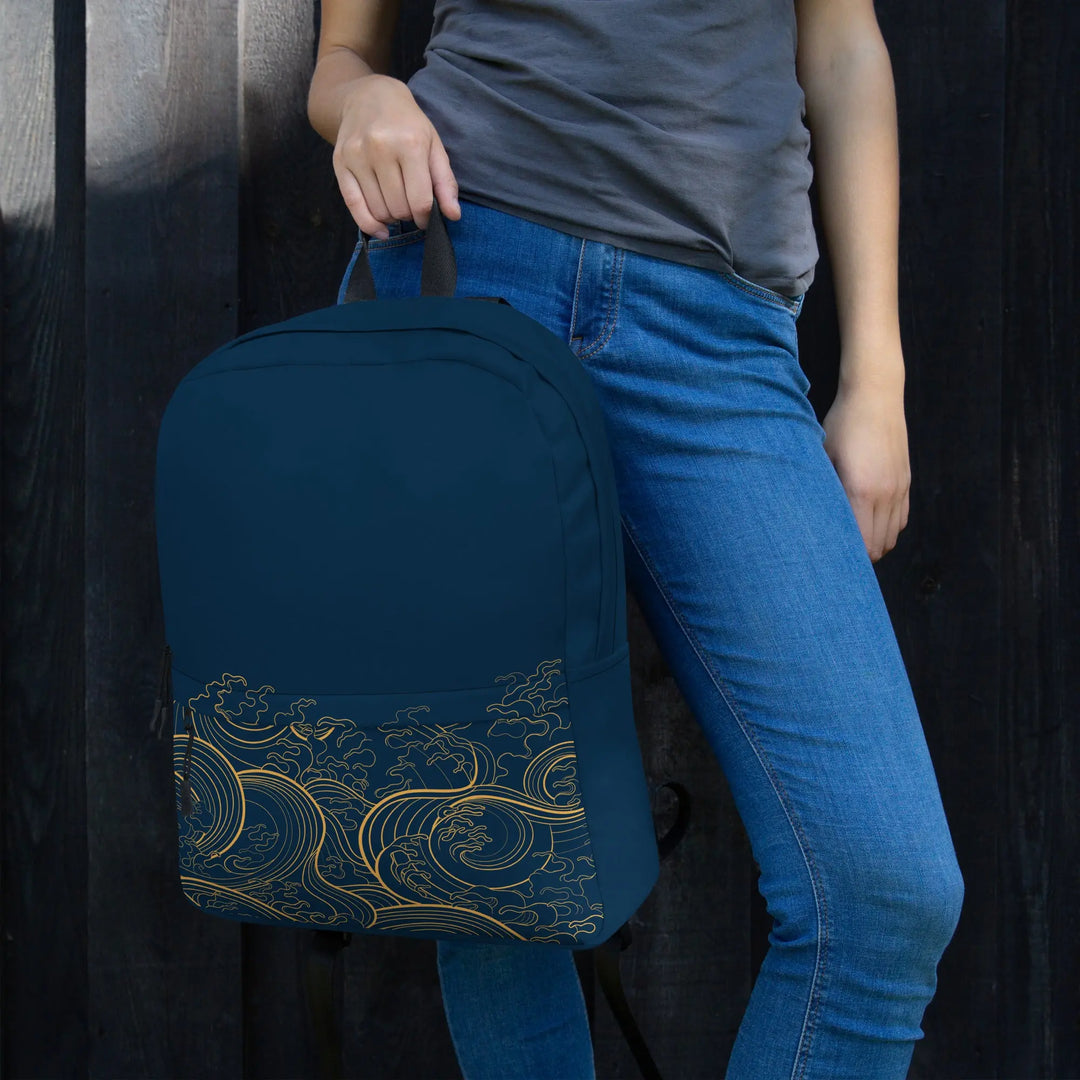 "Ocean One" - Golden Waves - Minimalist Backpack - Pfresh