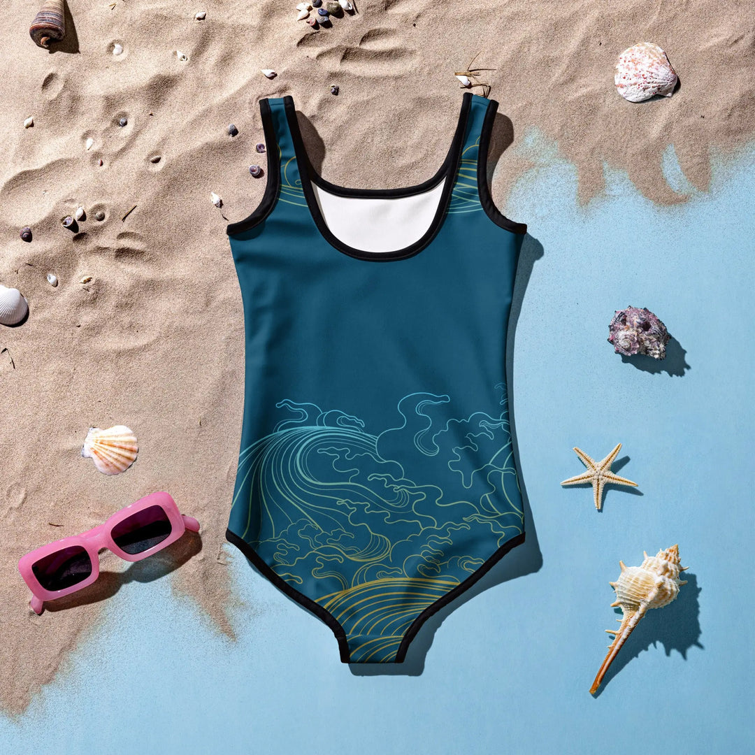 "Ocean One" - Deep Sea - Kids Swimsuit, black trim - Pfresh