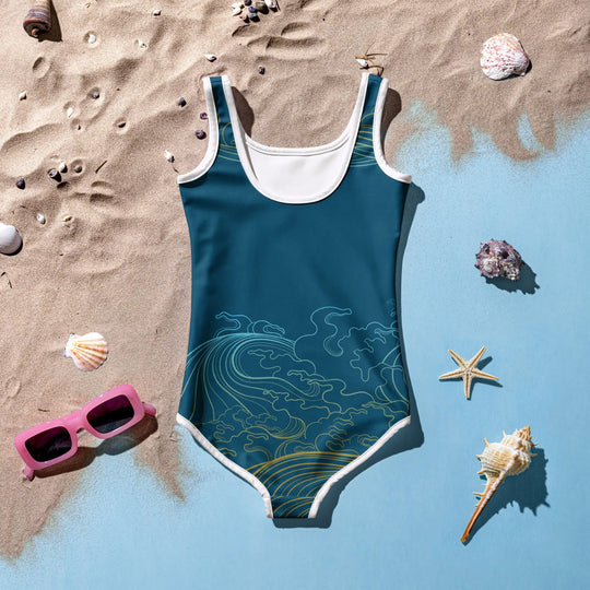 "Ocean One" - Deep Sea -  Kids Swimsuit, white trim - Pfresh