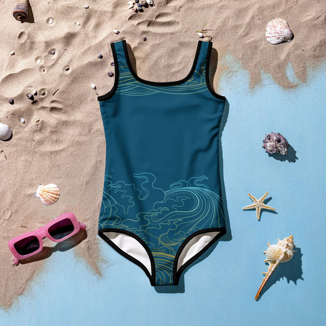 "Ocean One" - Deep Sea - Kids Swimsuit, black trim - Pfresh