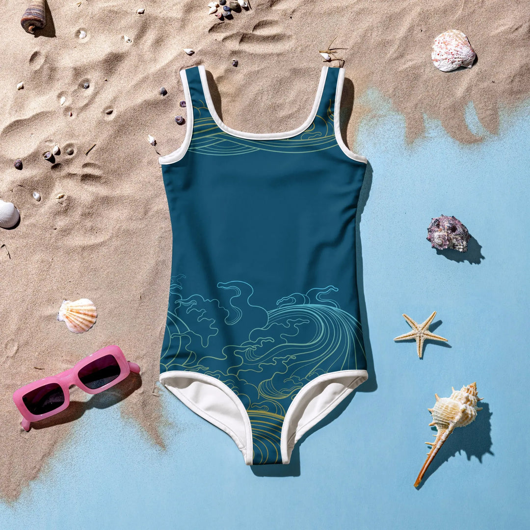 "Ocean One" - Deep Sea -  Kids Swimsuit, white trim - Pfresh