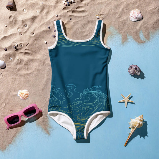 "Ocean One" - Deep Sea -  Kids Swimsuit, white trim - Pfresh