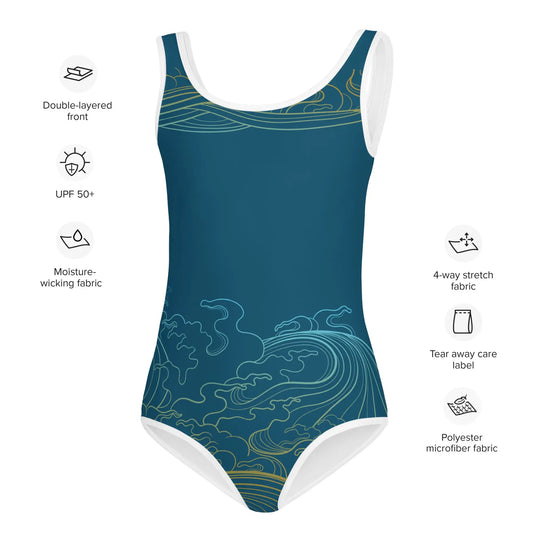 "Ocean One" - Deep Sea -  Kids Swimsuit, white trim - Pfresh