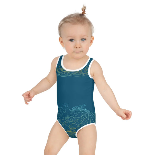 "Ocean One" - Deep Sea -  Kids Swimsuit, white trim - Pfresh