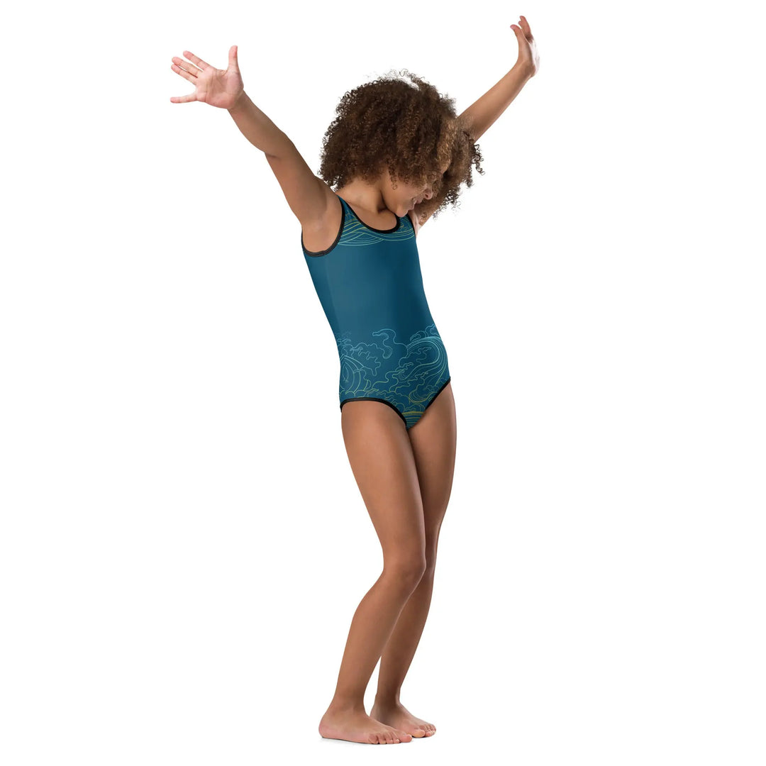 "Ocean One" - Deep Sea - Kids Swimsuit, black trim - Pfresh