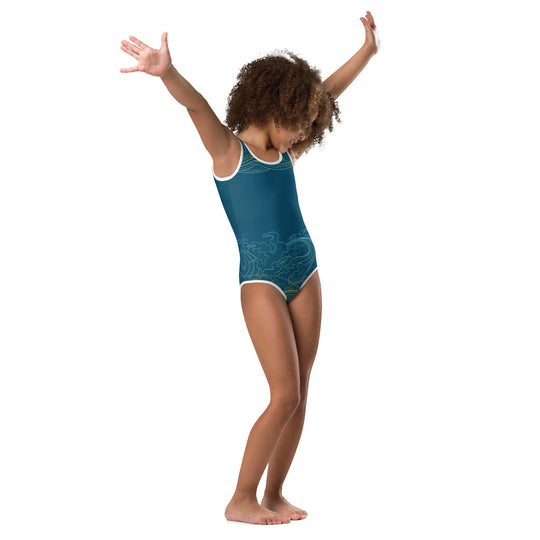 "Ocean One" - Deep Sea -  Kids Swimsuit, white trim - Pfresh