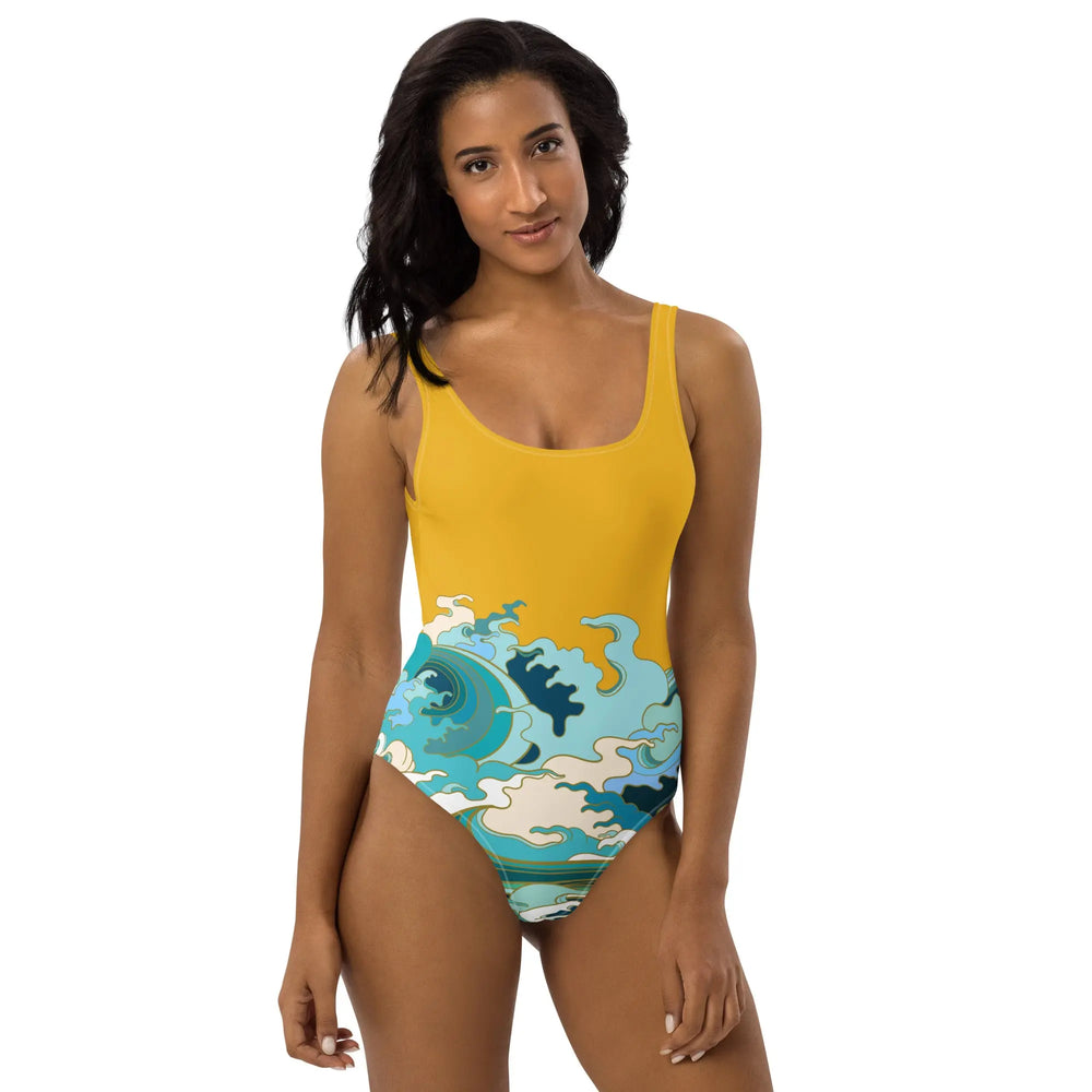 "Ocean One" - Ochre Skies, One-Piece Women's Swimsuit - Pfresh