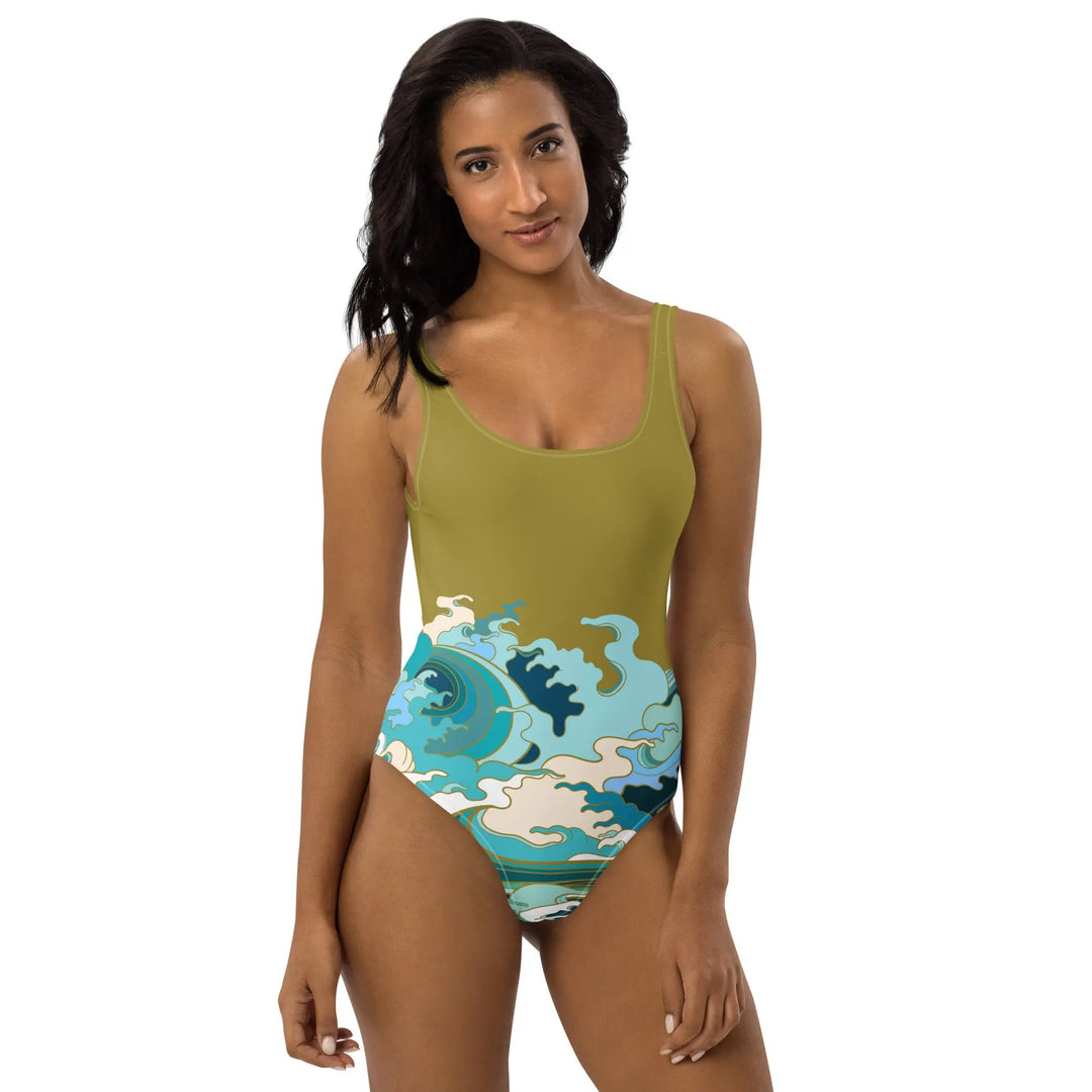 "Ocean One" - Avocado Waves, One-Piece Women's Swimsuit - Pfresh