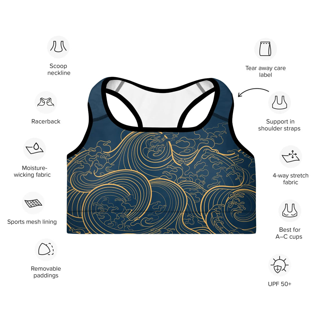 "Ocean One" Golden Waves - Padded Sports Bra - Pfresh