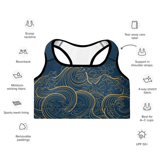 "Ocean One" Golden Waves - Padded Sports Bra - Pfresh