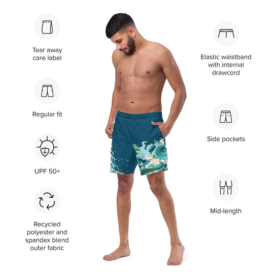 "Ocean One" Crashing Waves pattern - Men's Swim Trunks - Pfresh