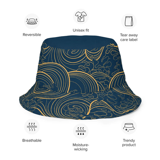 "Ocean One" - Golden Waves - reversible Bucket Hat - Pfresh