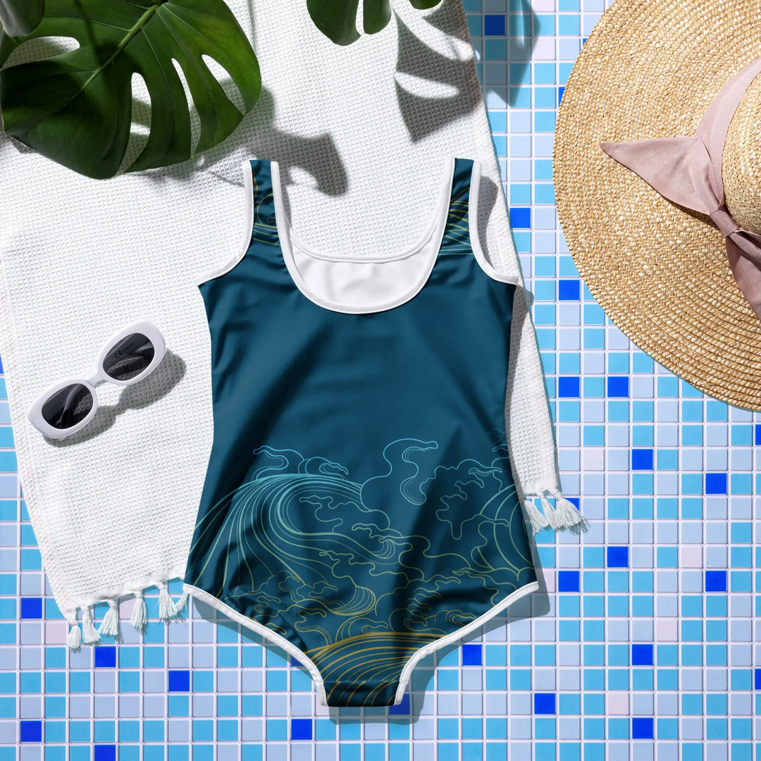 "Ocean One" - Deep Sea - Youth Swimsuit, white trim - Pfresh