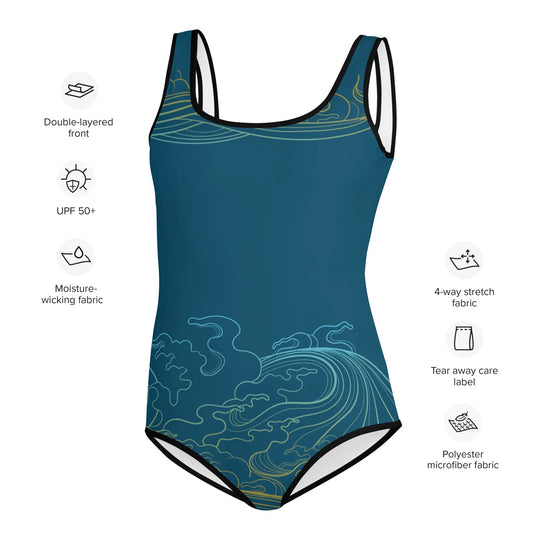 "Ocean One" - Deep Sea - Youth Swimsuit, black trim - Pfresh