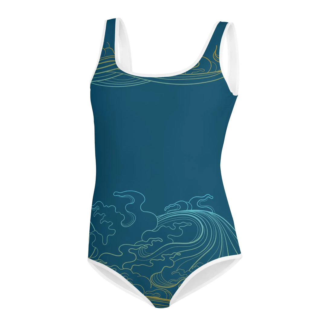 "Ocean One" - Deep Sea - Youth Swimsuit, white trim - Pfresh