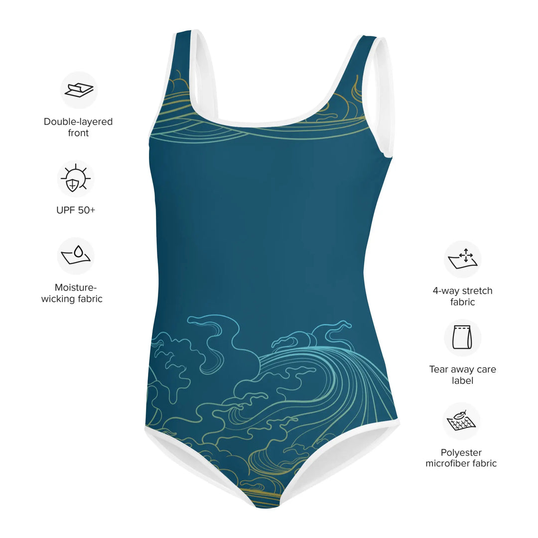 "Ocean One" - Deep Sea - Youth Swimsuit, white trim - Pfresh