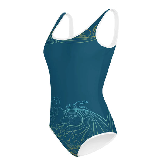 "Ocean One" - Deep Sea - Youth Swimsuit, white trim - Pfresh