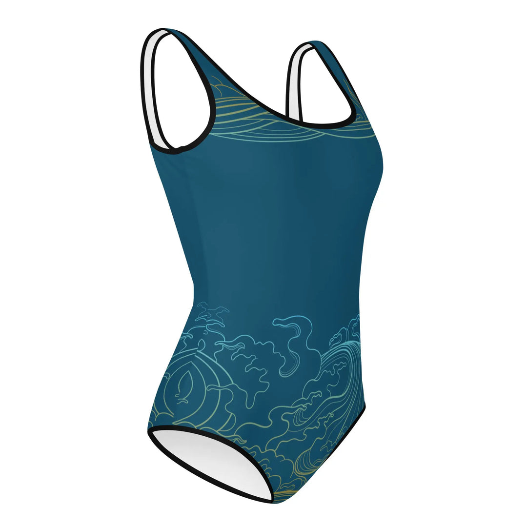 "Ocean One" - Deep Sea - Youth Swimsuit, black trim - Pfresh