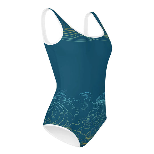 "Ocean One" - Deep Sea - Youth Swimsuit, white trim - Pfresh