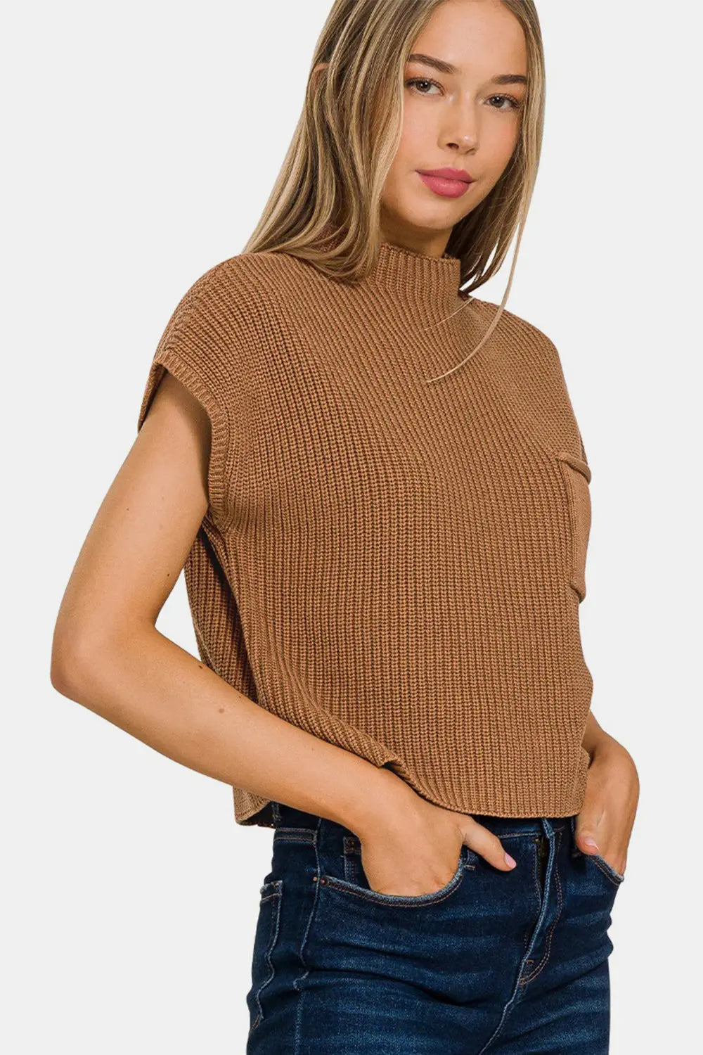 Zenana - Mock Neck Short Sleeve - Cropped Sweater - Pfresh