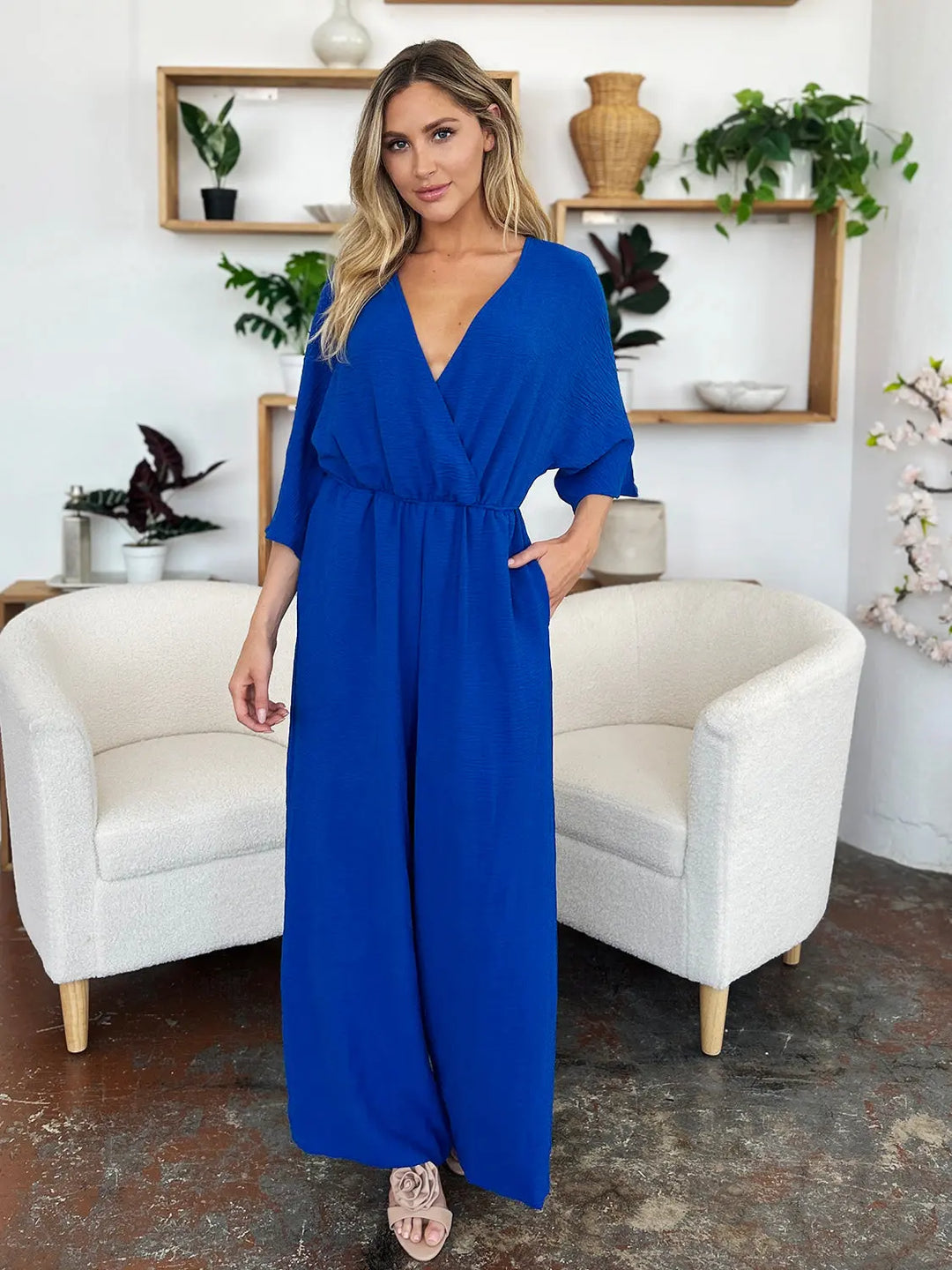 Double Take - Full Size - Surplice Wide Leg - Jumpsuit with Pockets - Pfresh