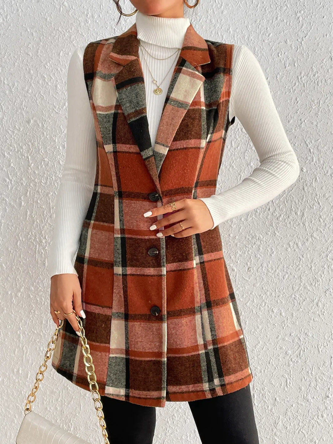 Honey - Plaid - Button Up Vest Coat - Pfresh