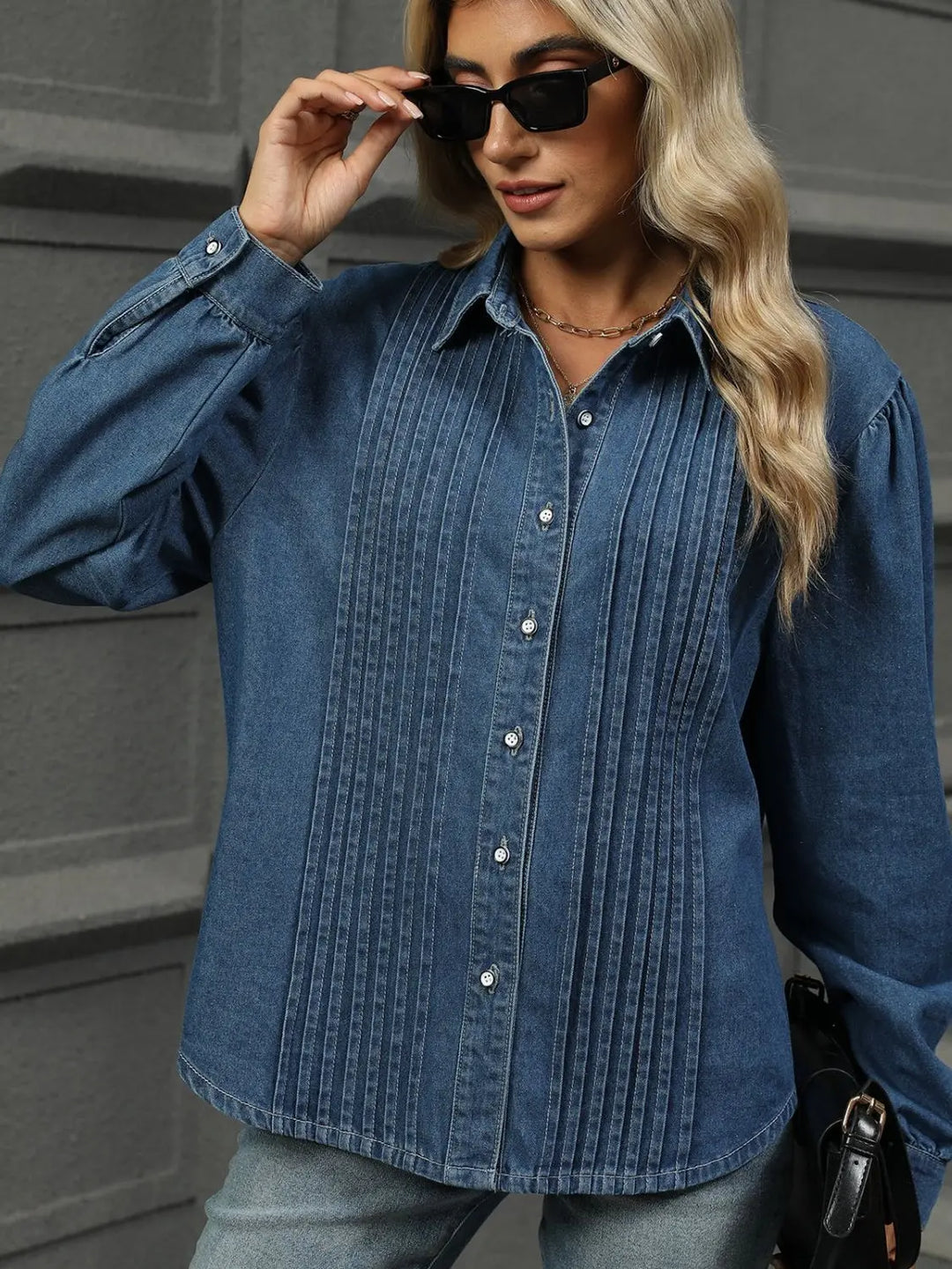 Button Down - Collared Neck - Long Sleeve Denim Top - Pfresh