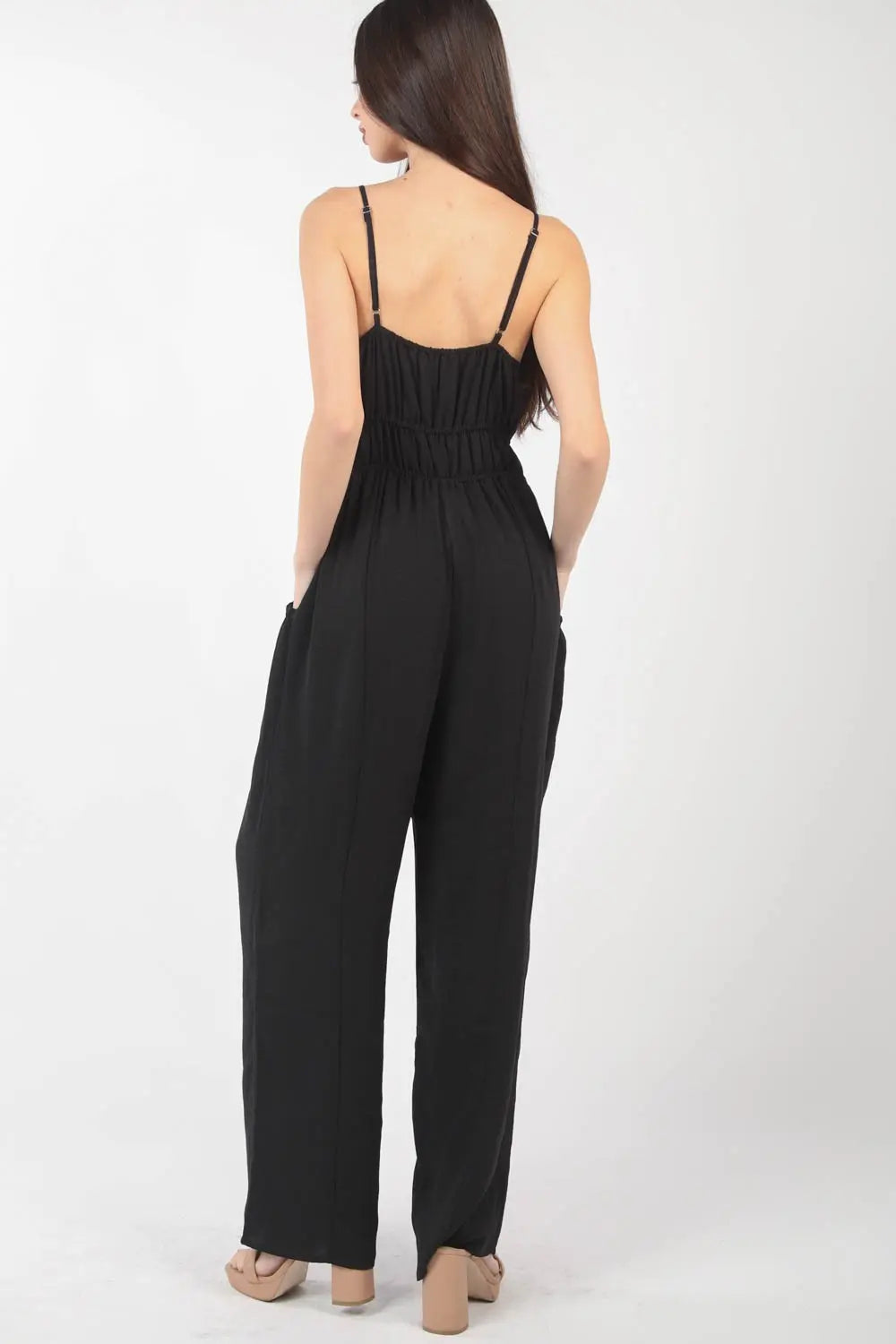 VERY J - Pintuck Detail - Woven Sleeveless Jumpsuit - Pfresh