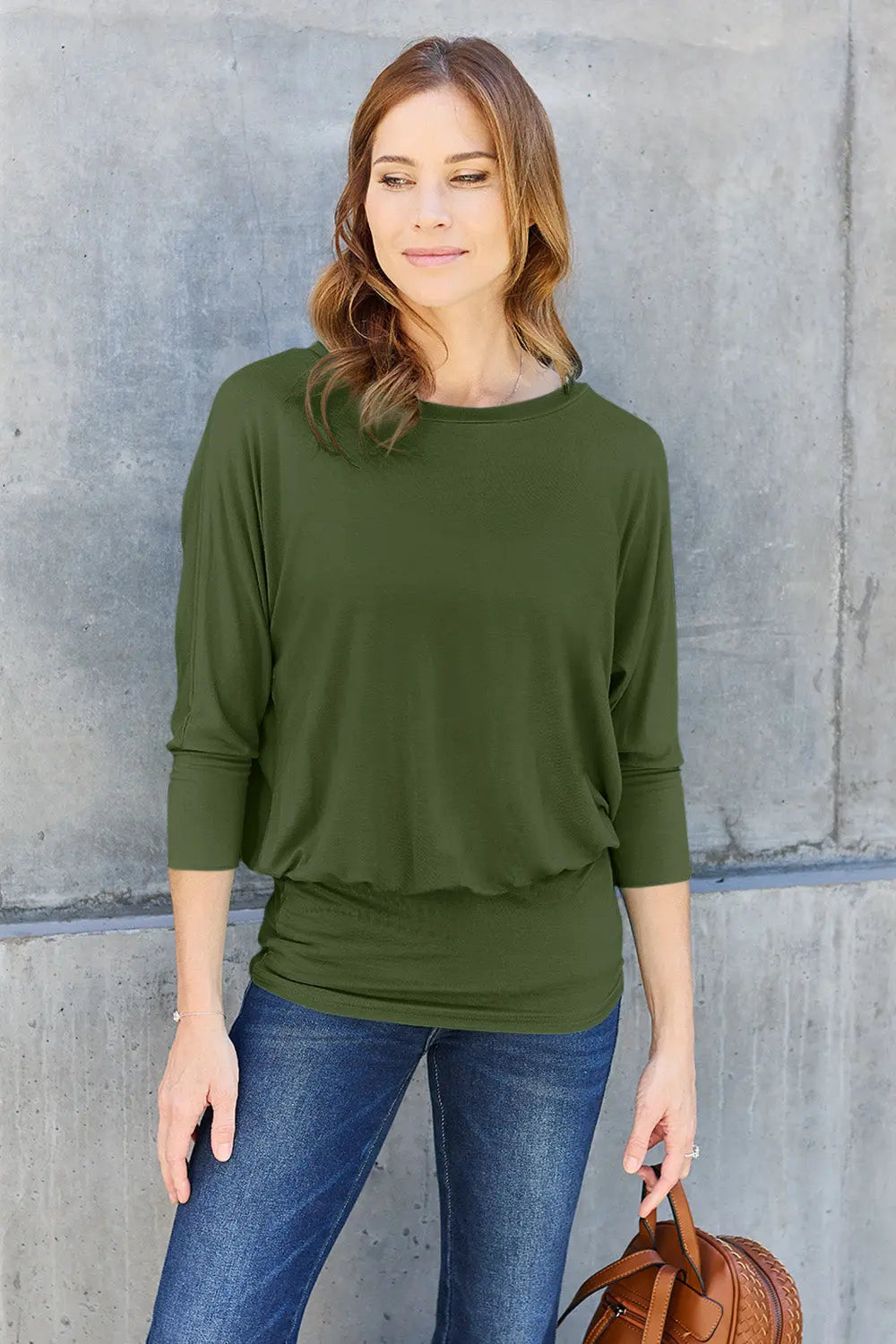 Basic Bae - Full Size Round Neck - Batwing Sleeve Top - Pfresh