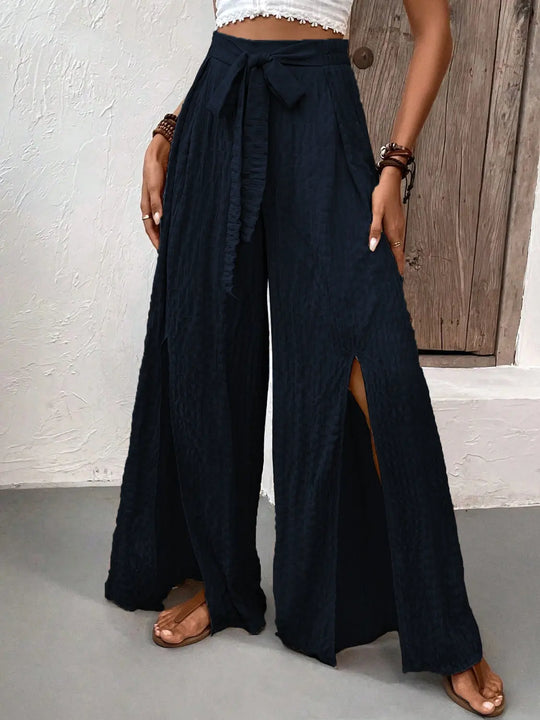 Honey Tied Slit Wide Leg Pants - Pfresh