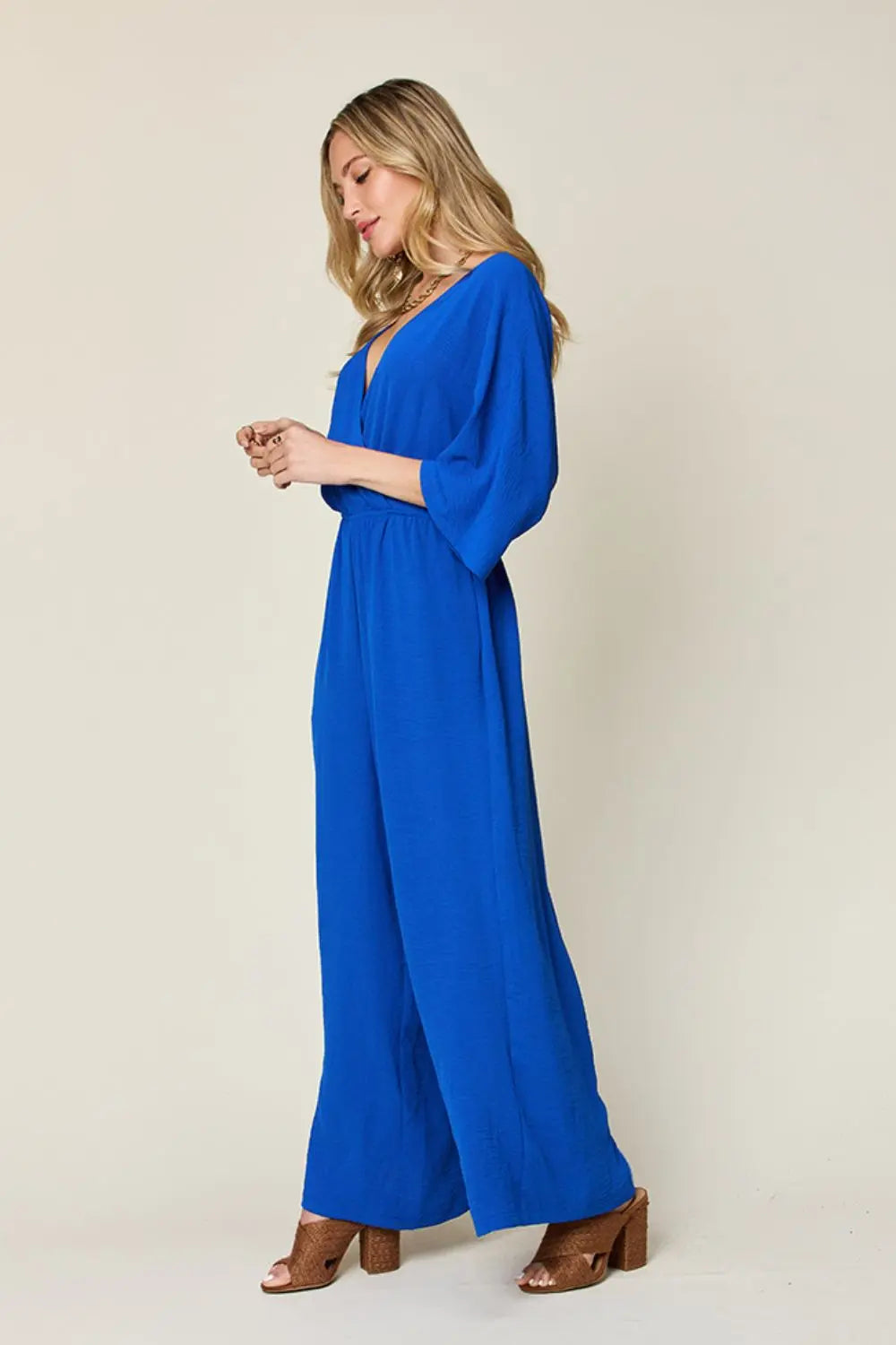 Double Take - Full Size - Surplice Wide Leg - Jumpsuit with Pockets - Pfresh