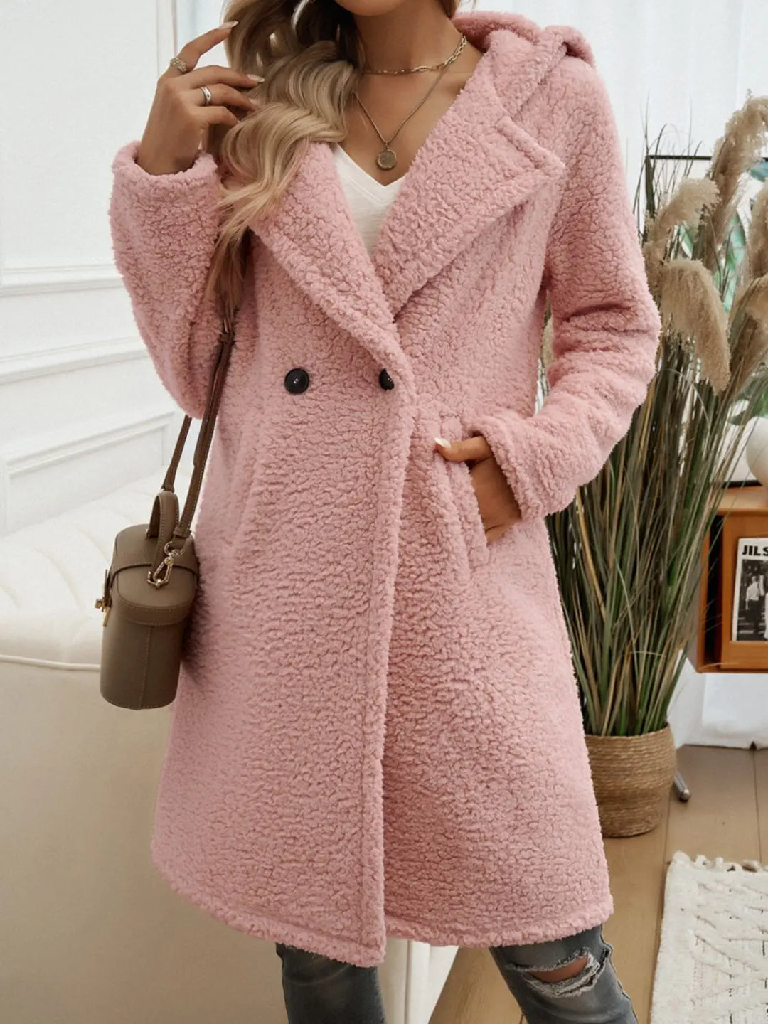 Devine - Pocketed Long Sleeve - Hooded Teddy Coat - Pfresh