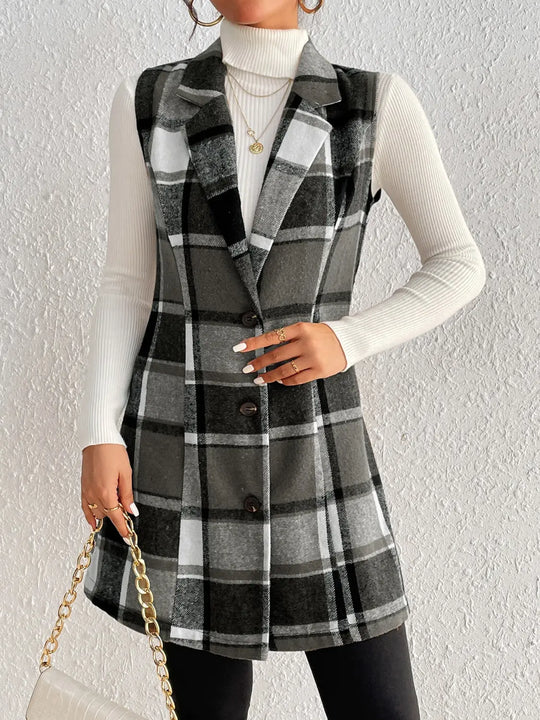 Honey - Plaid - Button Up Vest Coat - Pfresh