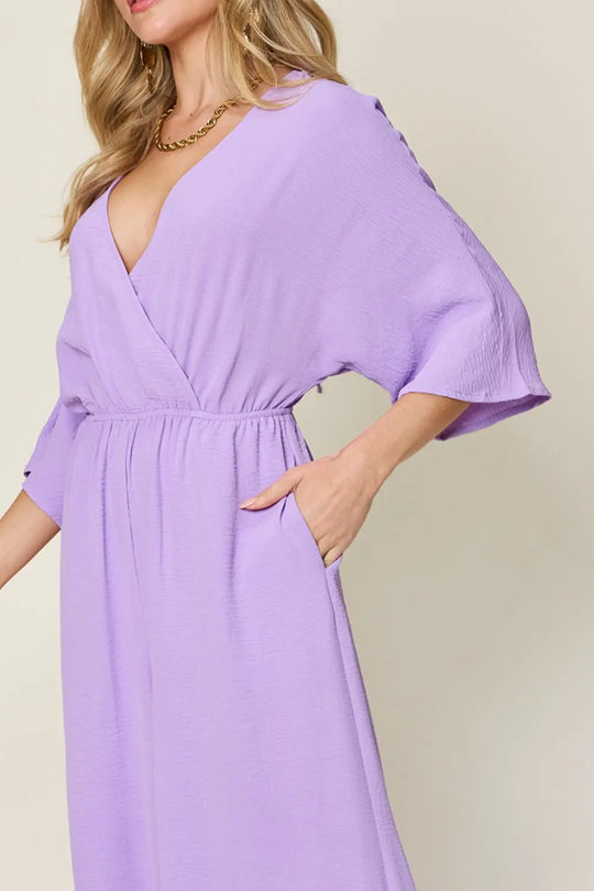 Double Take - Full Size - Surplice Wide Leg - Jumpsuit with Pockets - Pfresh