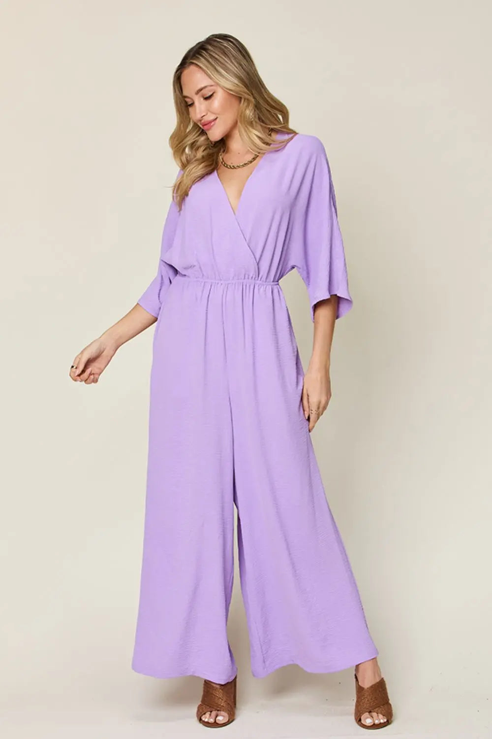 Double Take - Full Size - Surplice Wide Leg - Jumpsuit with Pockets - Pfresh