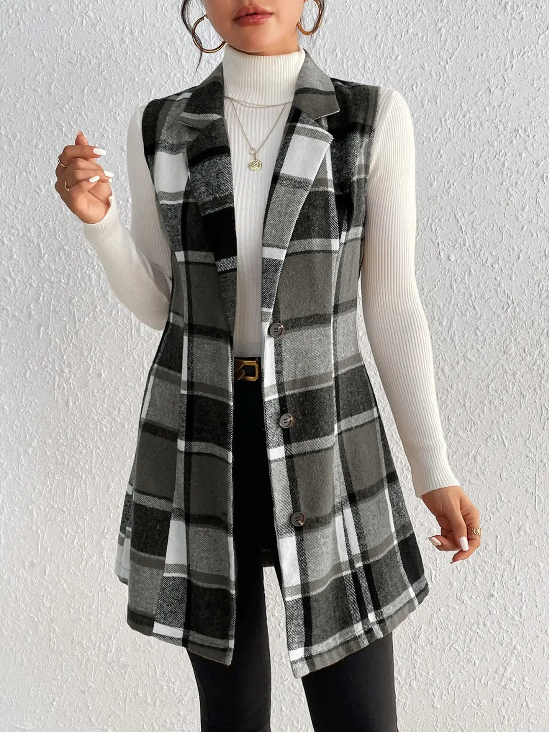 Honey - Plaid - Button Up Vest Coat - Pfresh