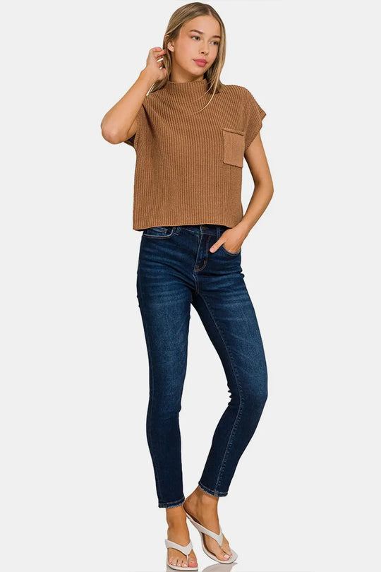 Zenana - Mock Neck Short Sleeve - Cropped Sweater - Pfresh