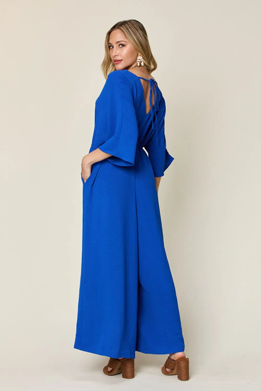 Double Take - Full Size - Surplice Wide Leg - Jumpsuit with Pockets - Pfresh