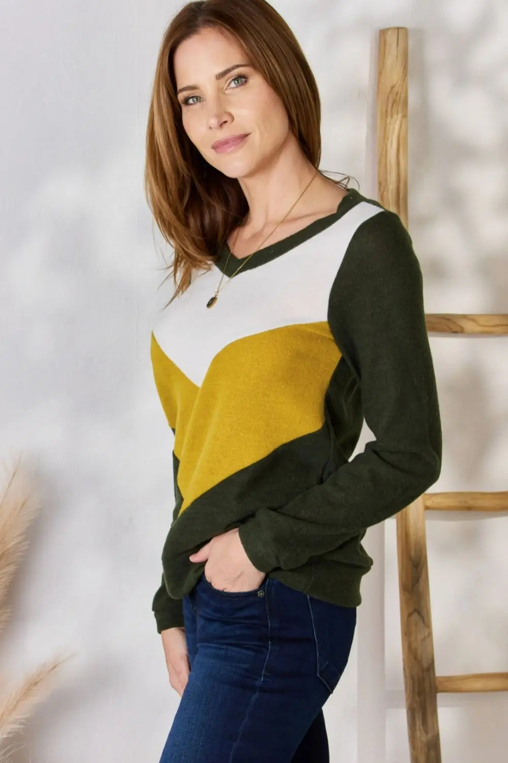 Hailey & Co - Full Size - Color block V-Neck Blouse - Pfresh