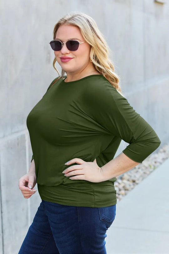 Basic Bae - Full Size Round Neck - Batwing Sleeve Top - Pfresh