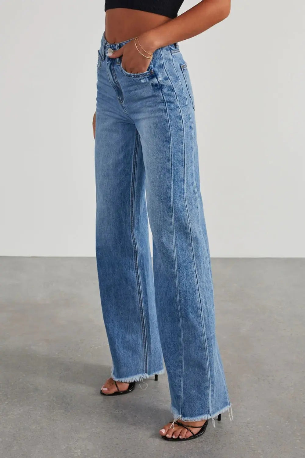 Raw Hem - Wide Leg - Jeans with Pockets - Pfresh